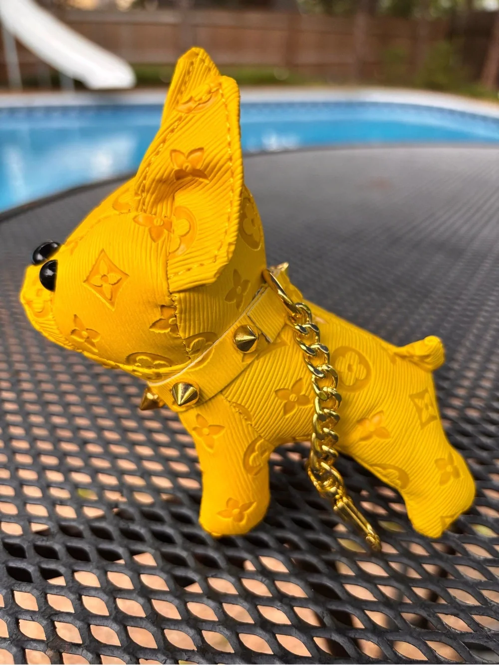 Bag charm/Key Chain adorable Frenchie Yellow Dog with black eyes! New